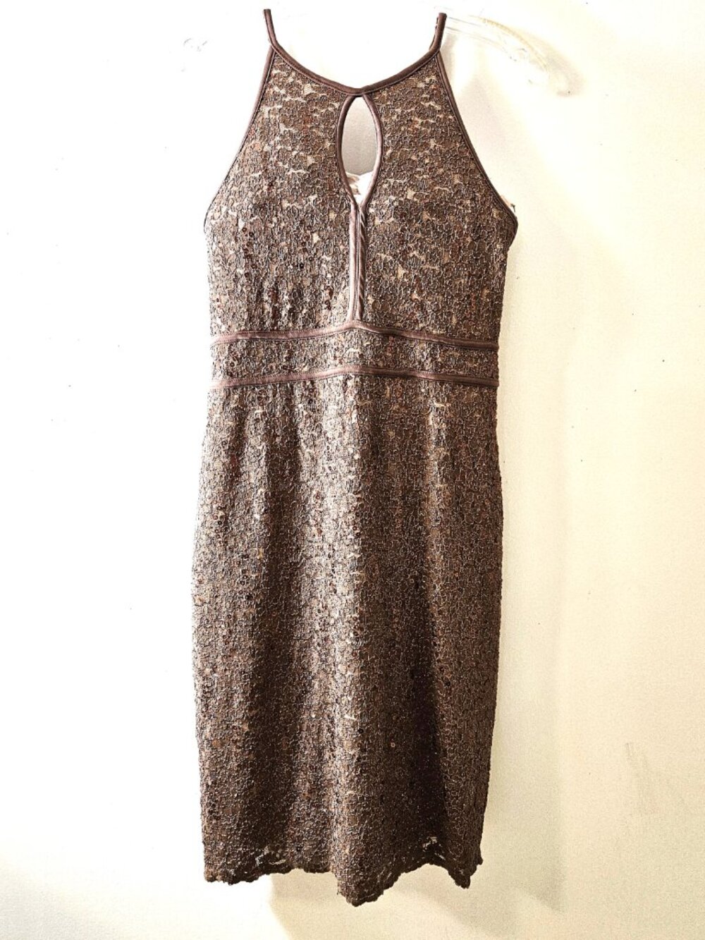 Halter Cocktail Dress Size 8 Lace Sequins Tie back Keyhole Dress Barn EUC